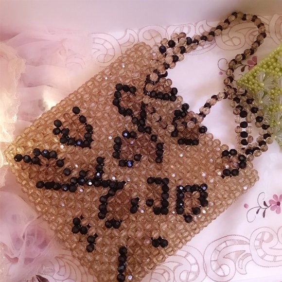 Leopard printing pearl beaded bag handwoven single main image 4